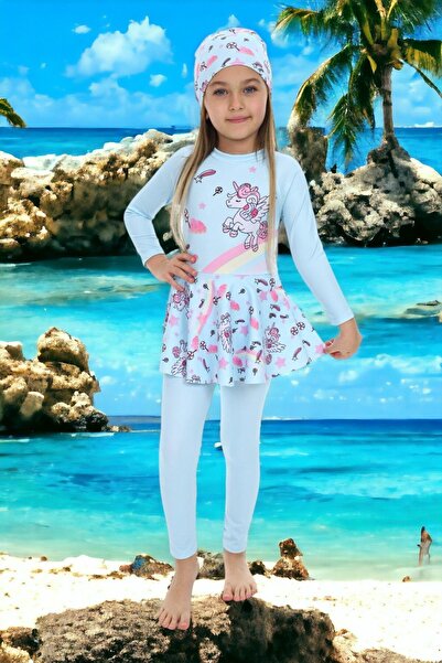 ÖYKÜ KİDS Stylish Girl's Swimsuit with Boneli Skirt Detail