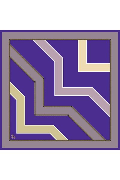 19V69 ITALIA Eșarfă din twill mov cu model geometric Seria aurie cu agatator pentru eșarfe și set cadou 90x90 cm