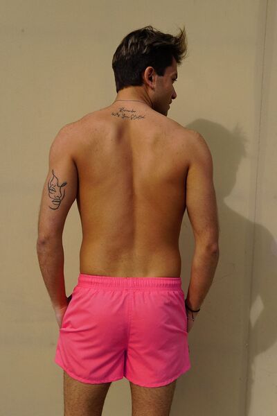 Miami Beach Erkek Pembe Düz Renk Iki Yan Cepli Mini Boy Mayo Deniz Şortu