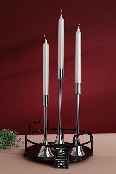 Metal Bending Art 3 Lü Topuklu Gümüş Şamdan Mumluk Dekoratif Mumluk Paslanmaz Kaplama Ince Uzun Ayak Ev Dekorasyon