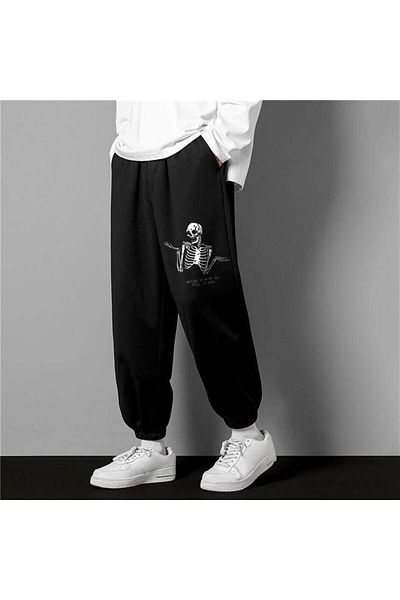 Touz Moda Gothic Confused Skeleton Printed Oversize Unisex Μαύρο Φούτερ