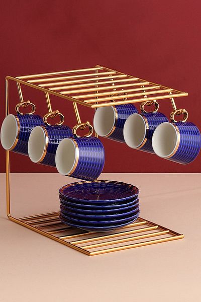 mba decor metal bending art Златна поставка за чаша за чаша за кафе Неръждаемо покритие Кухненски органайзер Органайзер за 6 души
