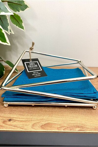 mba decor metal bending art Prizma Model Gümüş Paslanmaz Dolu Demir Peçetelik Sunum Mutfak Sofra 18x18