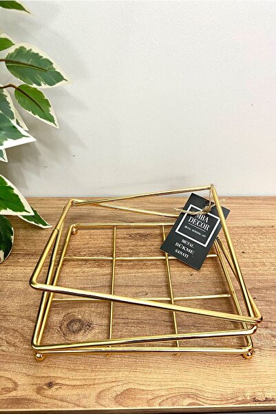 mba decor metal bending art Gold Kaplama Paslanmaz Dolu Demir Peçetelik Sunum Sofra Mutfak 18x18