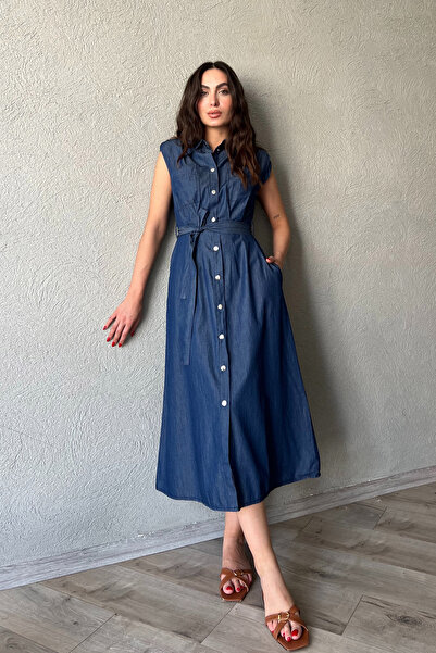 Seda Yalçın Atelier Padded Blue Dress - Snap Detail