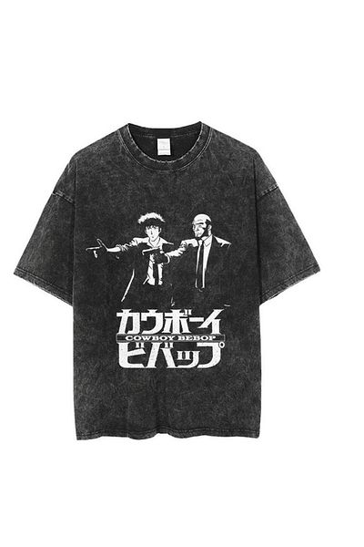 Touz Moda Unisex Oversize Vintage T-shirt - Washable Anime Cowboy Bebop Printed