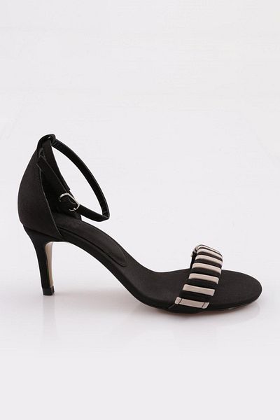 DGN 5315 Pantofi cu toc cu dungi colorate cu curele la gleznă Denim negru