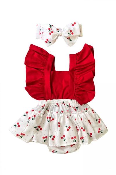 lalinkids Cherry Patterned Salopet & Bandana Girl's Set