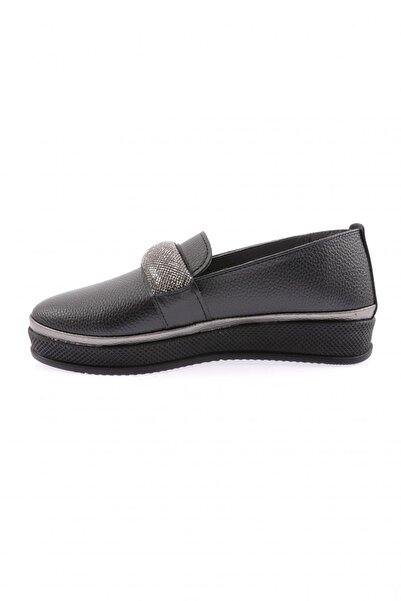 DGN Women's 307 Model - Comfortable Black Thick Sole Shoes with Silver Stones