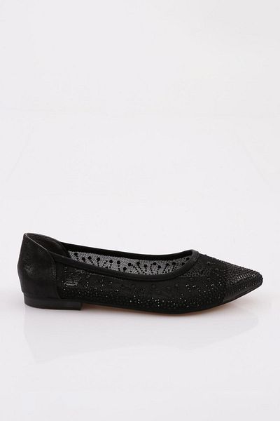 DGN A024 Schwarze Ballerinas für Damen - mit Steinen verziert und bunt beschichtet
