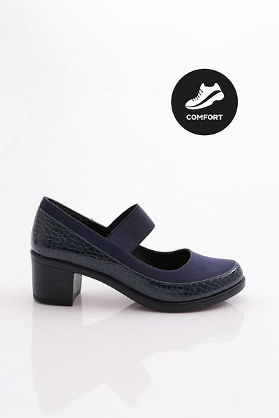 DGN 23061 Model Navy Blue Crocodile - Single Stripe Women's Heeled Shoes