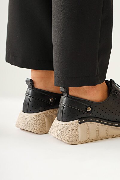 Limoya Melonie Black Laser Perforated Zippered Women's Casual Shoes