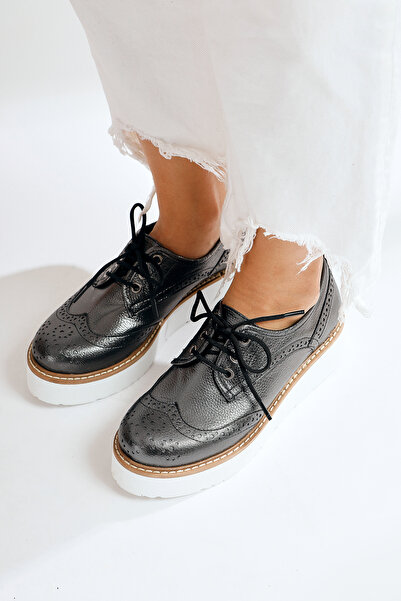 Limoya Lila Platin Lazerli Kalın Tabanlı Bağcıklı Casual Kadın Oxford Ayakkab...