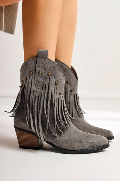 Limoya Γυναικείες μπότες Lillebeth Grey Suede Tasseled Stud Western