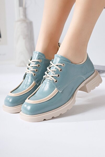 Limoya Niven Mint Wrinkled Patent Leather Beige Detailed Moccasin, Women's Loafer Shoes Opportunity Product