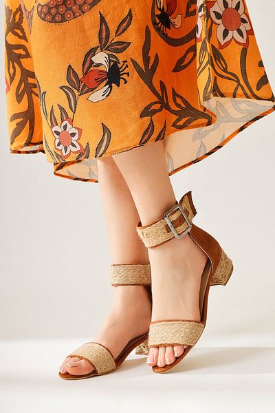 Limoya Ariola Brown Suede Women's Sandals with Thick Straw Straps