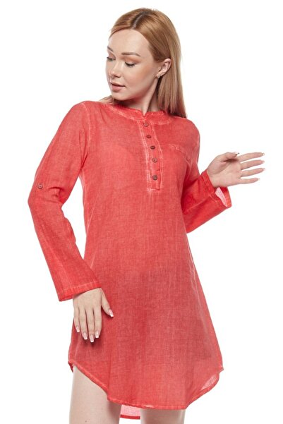 Newbutix Şile Bezi Kırmızı Uzun Kollu Tunik