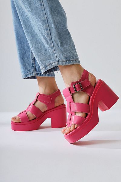 Limoya Sandale de damă Silla Fuchsia cu trei dungi cu cataramă cu talpă groasă