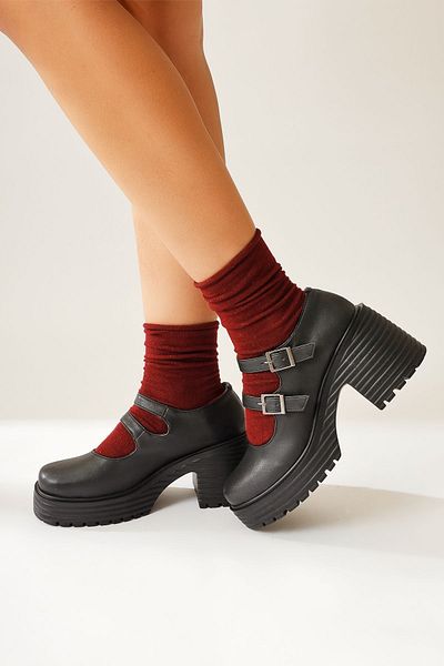 Limoya Roselie Black Thick Sole Heeled Double Strap Women's Casual Shoes