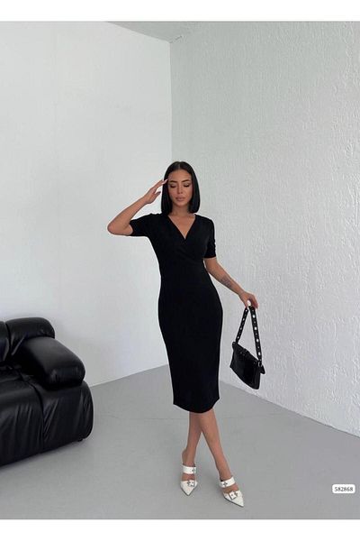 rengafashion Rochie midi din țesătură creponată - guler dublu, mânecă scurtă (culoare)