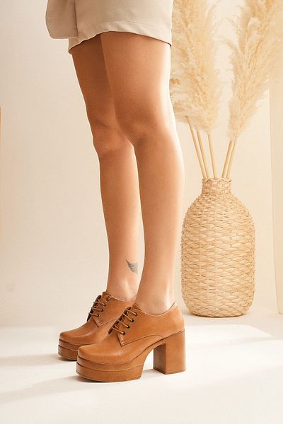 Limoya Audrina Tan Lace-Up Heeled Platform Women's Shoes