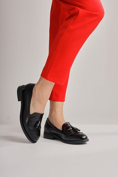 Limoya Viet Black Patent Leather Tassel Detailed Women's Casual Shoes