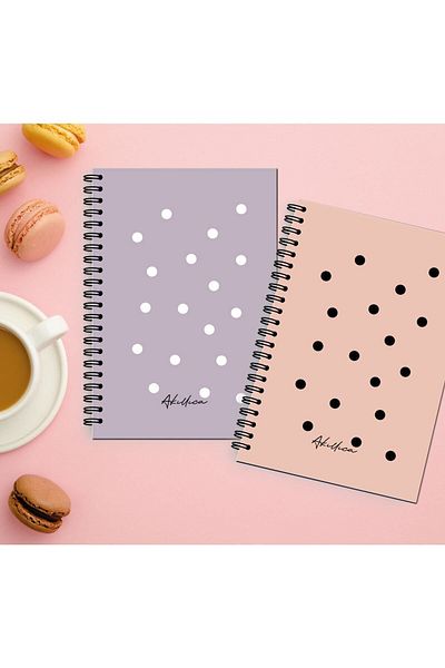 AKILLICA Set of 2 Dotted Notebooks, 13 x 20 cm, 56 Pages, Cardboard Cover, Spiral Bound, Purple + Dusty Pink, Bullet Journal