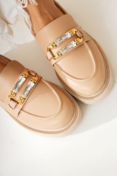 Limoya Leane Nud, Beige Stone Detailed Moccasin, Women's Loafer Shoes Opportunity Product