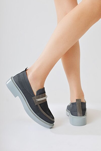 Limoya Micka Anthracite Knitted Patent Leather Detailed Stone Band Women's Casual Shoes Opportunity Product