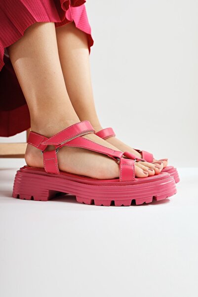 Limoya Marym Fuchsia Velcro Detailed Thick Soled Women's Sandals Opportunity Product