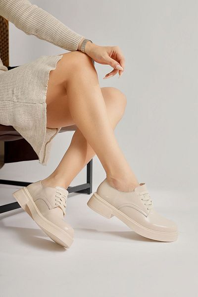 Limoya Satya Nude, Beige Patent Leather Laced Women's Casual Shoes