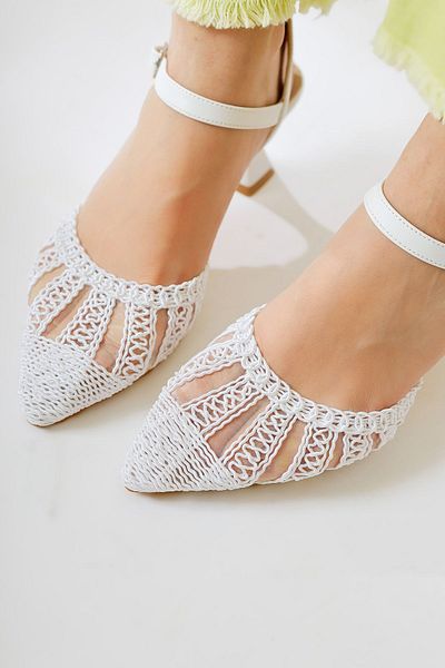 Limoya Sandale de damă cu toc scurt Richelle White Knit
