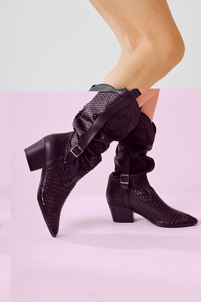 Limoya Καλοκαιρινές γυναικείες μπότες Orietta Black Laser Cut Gusseted