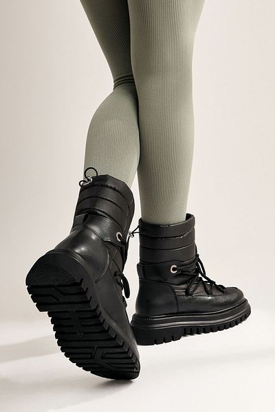 Limoya Haza Black Parachute Fabric Lace Up Λεπτομερείς μπότες χιονιού Γυναικείες μπότες & μποτάκια
