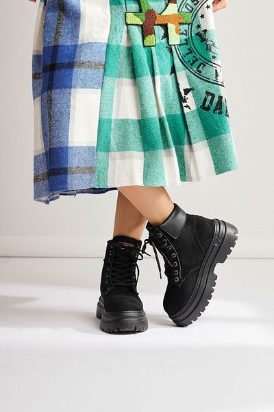 Limoya Phoi Μαύρες Suede Χοντρή Σόλα Lace Up Γυναικείες Μπότες, Γυναικεία Μποτάκια