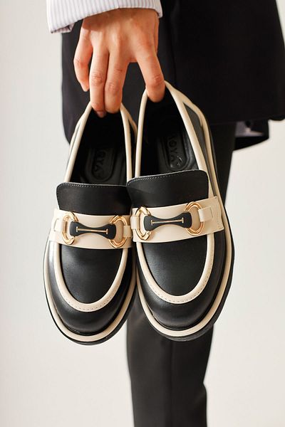 Limoya Larah Black-Beige Buckle Detailed Loafers, Women's Loafers