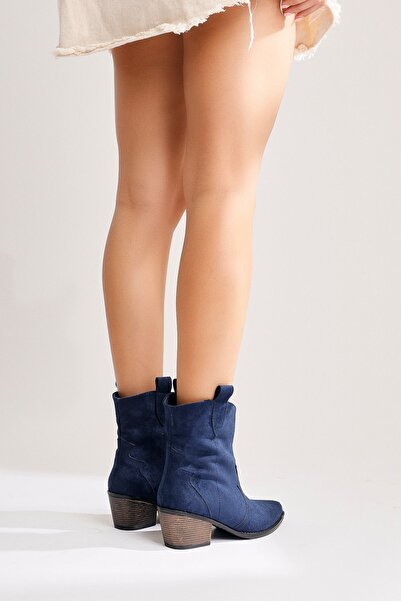 Limoya Joo Lacivert Синій замшевий черевик з гострим носком і вишивкою, жіночий черевик, жіночий ботинок