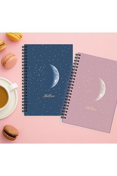AKILLICA Set caiete 2 buc necăptușite 13 X 20 cm 56 coli Copertă carton Caiet spiralat Bleumarin+liliac New Moon