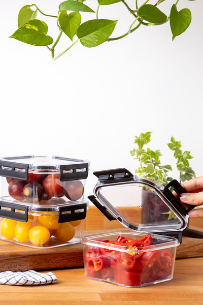 Nandy Home 900ML Set of 3 Square Clear Storage Set with Lock Lid