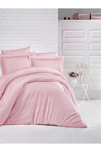 Clasy Двоспальний комплект постільної білизни з смугастим сатином, пудровий