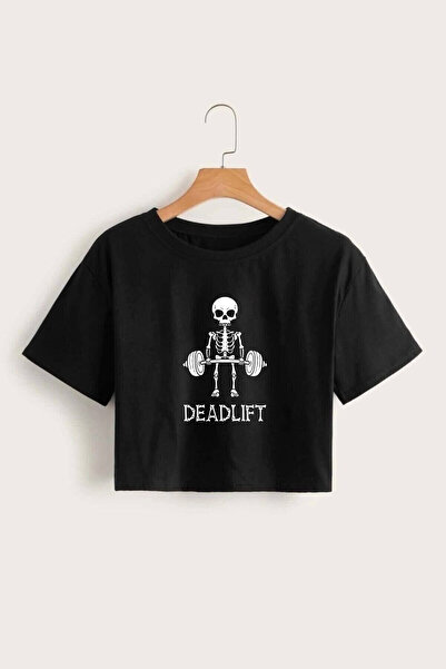FECCY Γυναικείο μπλουζάκι Deadlift με στάμπα σε μαύρο χρώμα