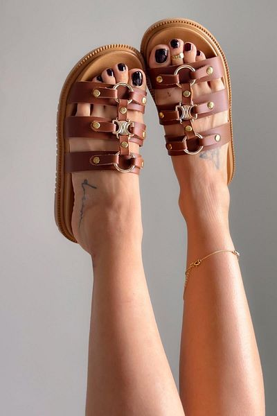 McDark Belinda Women - Tan Leather Powder Slippers