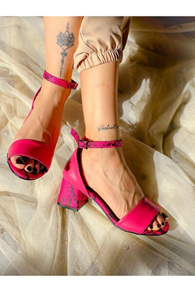 irmona Fuchsia ELIZA leather and snakeskin detailed banded heeled sandals