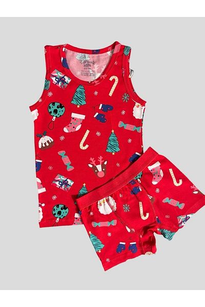 elmas kids Boy's Cotton New Year Themed Pine Tree Pattern Boxed Athlete Boxer Set