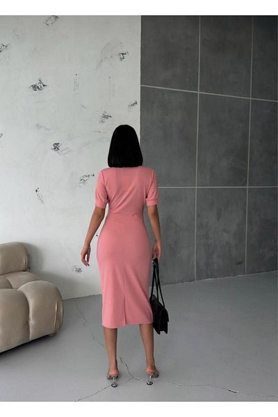 rengamoda Rochie midi din țesătură creponată - guler dublu, mânecă scurtă (culoare)