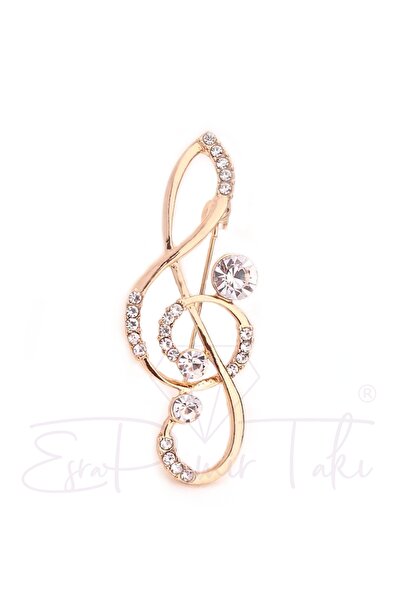 Esra Pamir Zirkon Taşlı Altın Renk Sol Anahtarı Broş