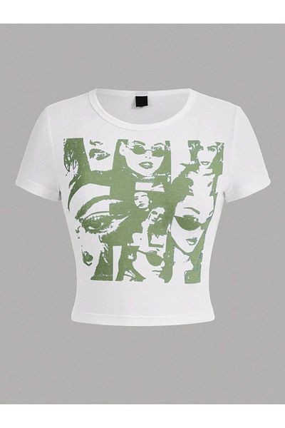 BukuriCO Women's Icon Figure Printed Crop Crop T-Shirt