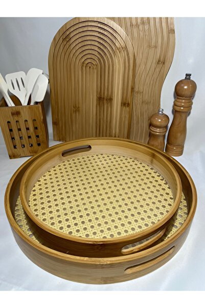Mirilliahome 2-Piece Bamboo Hazeran Round Tray - Presentation Set