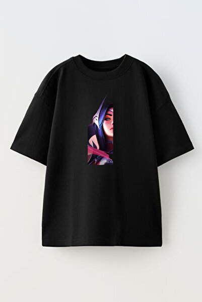 NMG TEKSTİL تي شيرت قطني أسود كبير الحجم مطبوع للجنسين من Irelia Lol