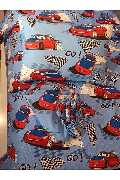 ŞENER HOME Set Car Go Car pentru băieți, cu model, un singur piqué, cu elastice - Albastru